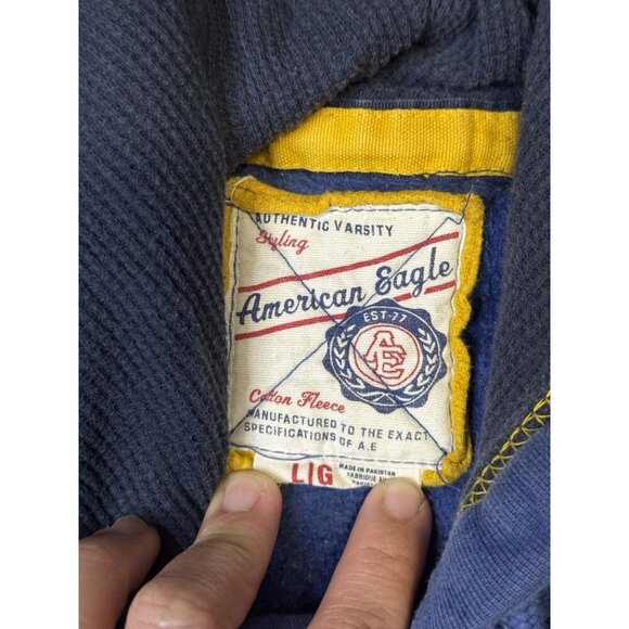 AMERICAN EAGLE Varsity Hoodie Heavyweight Thick Sweatshirt Y2k 90s Track LARGE - Picture 5 of 11